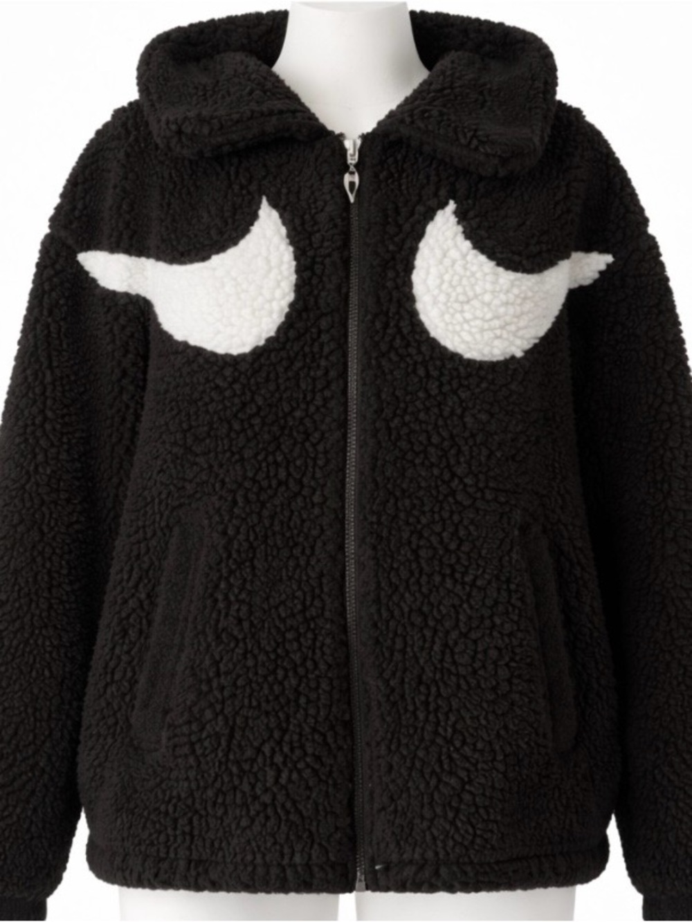 Nike Double Swoosh Jacket Womens Small Black Fleece Oversized Streetwear Coat